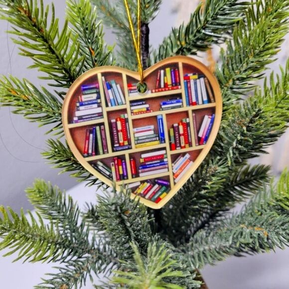 New Christmas Tree Ornament Books Lover Bookworm Heart Book lover Shelf - Picture 6 of 12